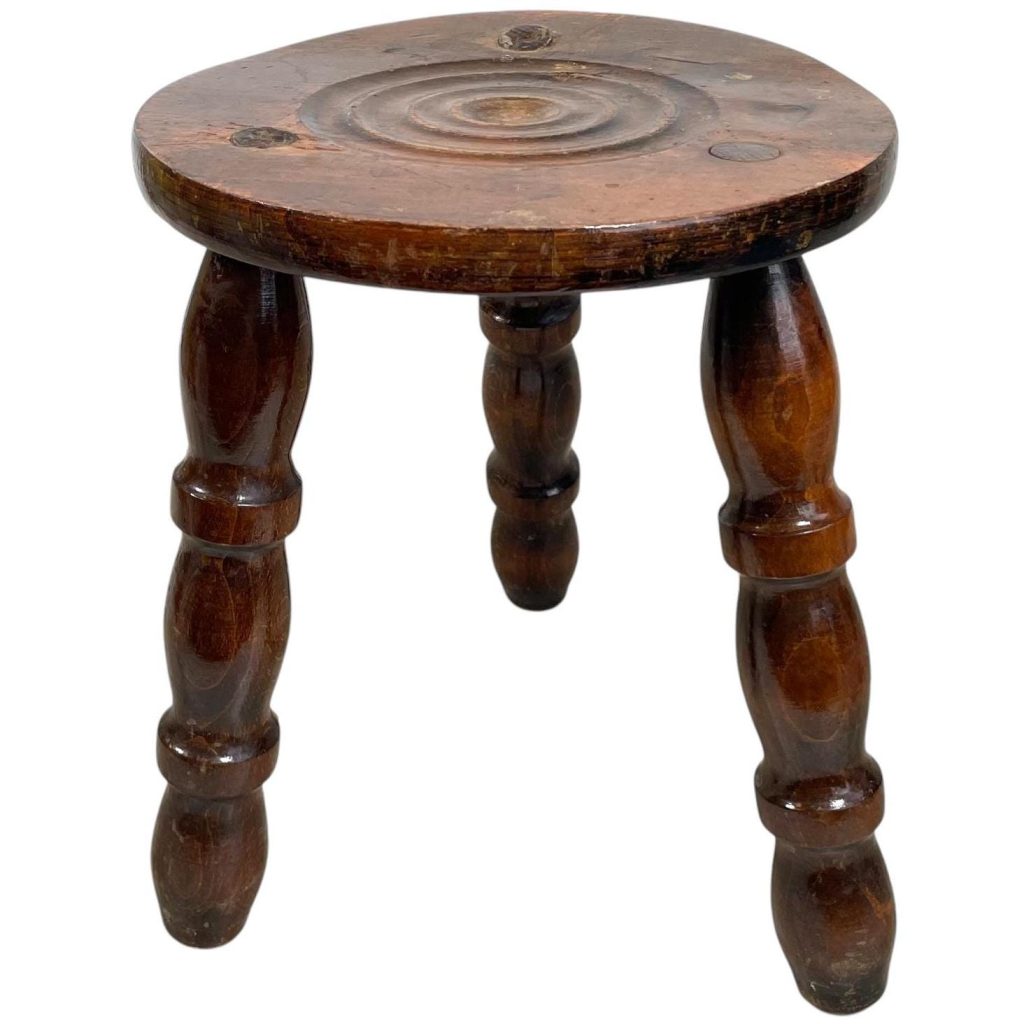 Stool Vintage French Traditional Worn Weathered Damaged Small Dinky Milking Stool Stand Bobbin Leg Plinth Seating Tabouret c1950’s