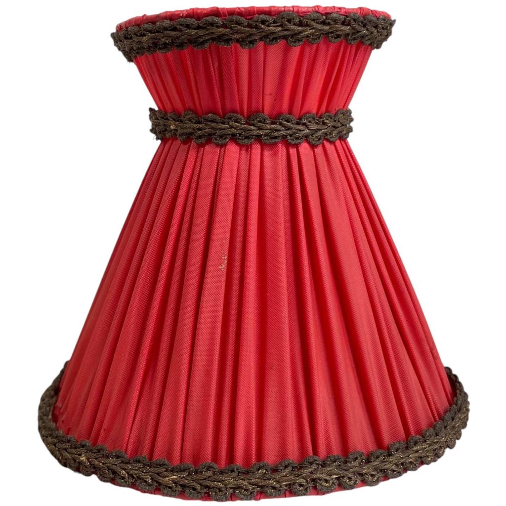 Vintage French Lampshade Pleated Fabric Frilly Red Small Desk Table Lamp Shade Material Fringe Design circa 1960-70’s