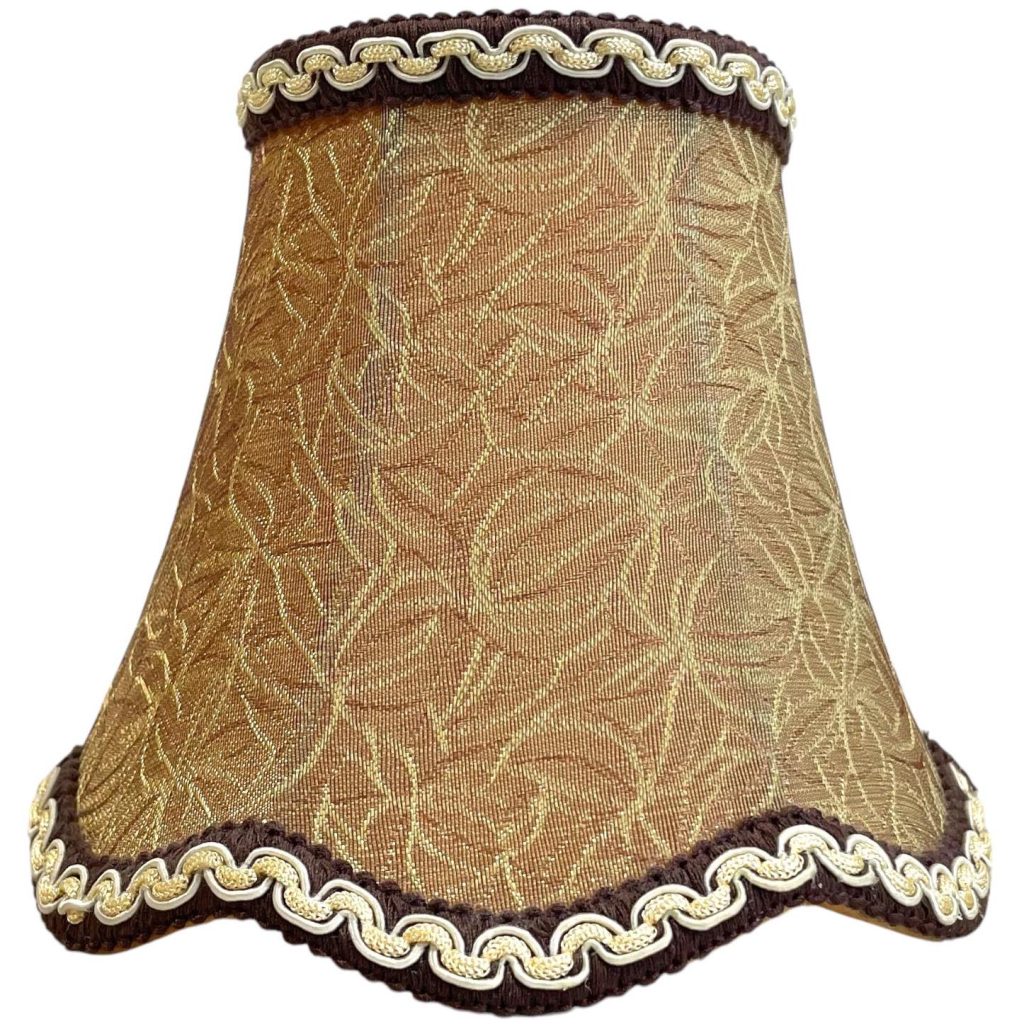 Vintage French Gold Brown Small Lampshade Desk Bedside Lamp Shade Beige Material Fringed Design circa 1970-80's