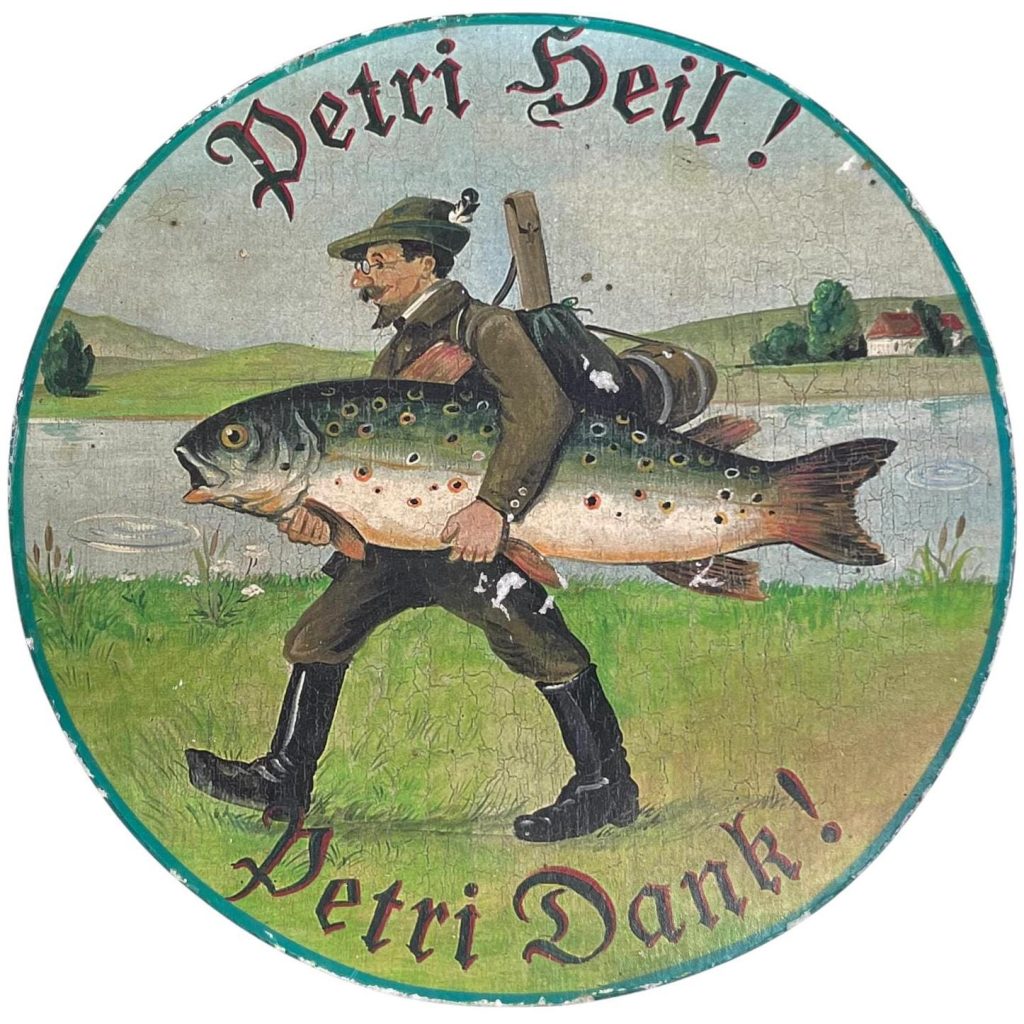 Vintage German Petri Heil Petri Dank Fishing Angling Cup Trophy Prize Award Prizes Awards Plaque circa 1980's