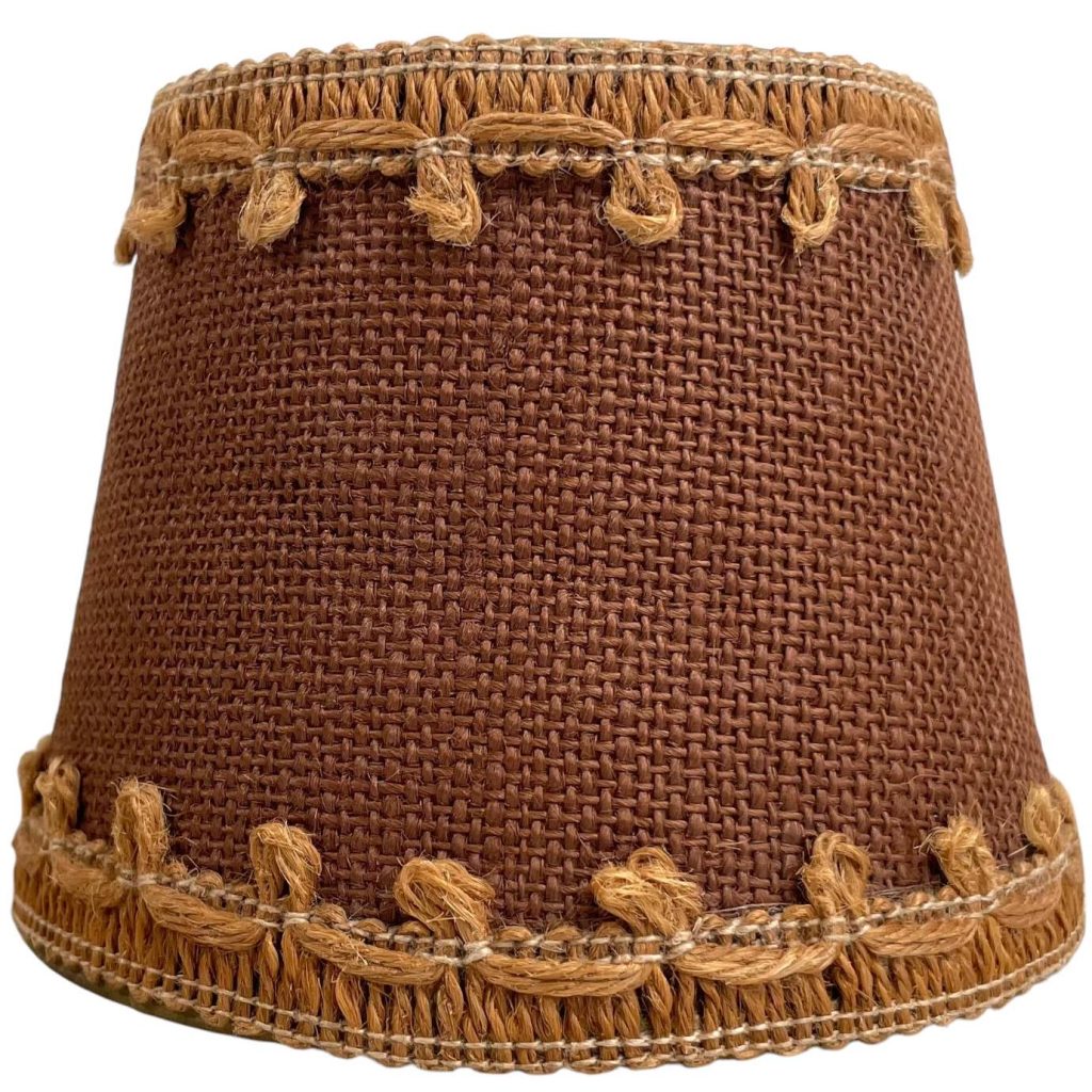 Vintage French Brown Small Lampshade Desk Bedside Lamp Shade Hessian Material Fringed Design circa 1970's