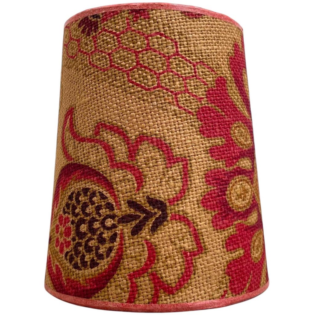 Vintage French Brown Red Small Lampshade Desk Bedside Lamp Shade Material Fringed Hessian Design circa 1970's