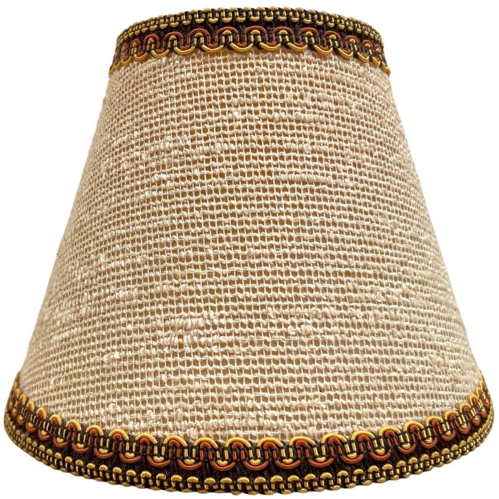 Vintage French Brown Small Lampshade Desk Bedside Lamp Shade Material Fringed Design circa 1970's