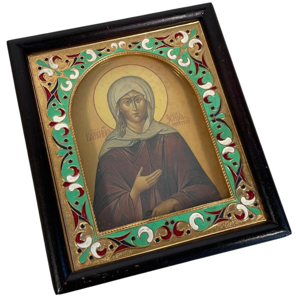 Vintage Russian Mary Madonna Print Idol In Ornate Golden Surround Glass Fronted Frame circa 1980-90's