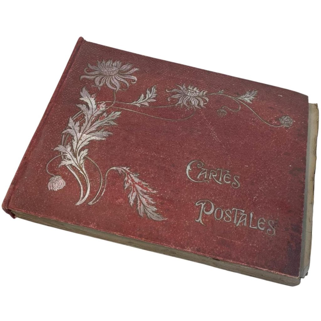 Antique French Red Postcard Cartes Postales Album Collector Damaged Needs Repair Renovation c1920