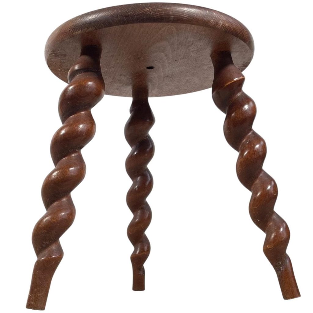 Vintage French Spiral Stand Plinth Plant Display Wooden Wood Kitchen Table Farm Round Stool Rest Tabouret Small Table c1960-70's