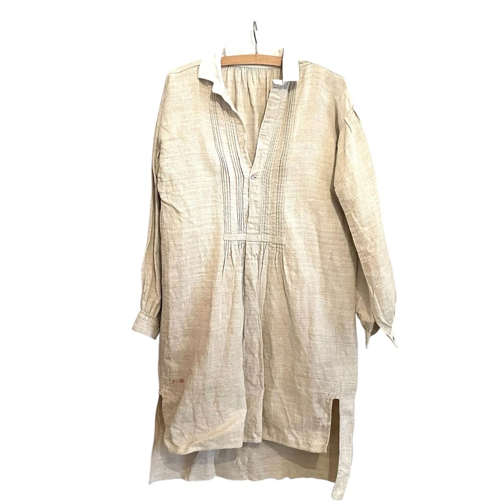 Antique French Nightgown beige Linen J M Monogrammed size Medium Large handstitched circa 1910-20s