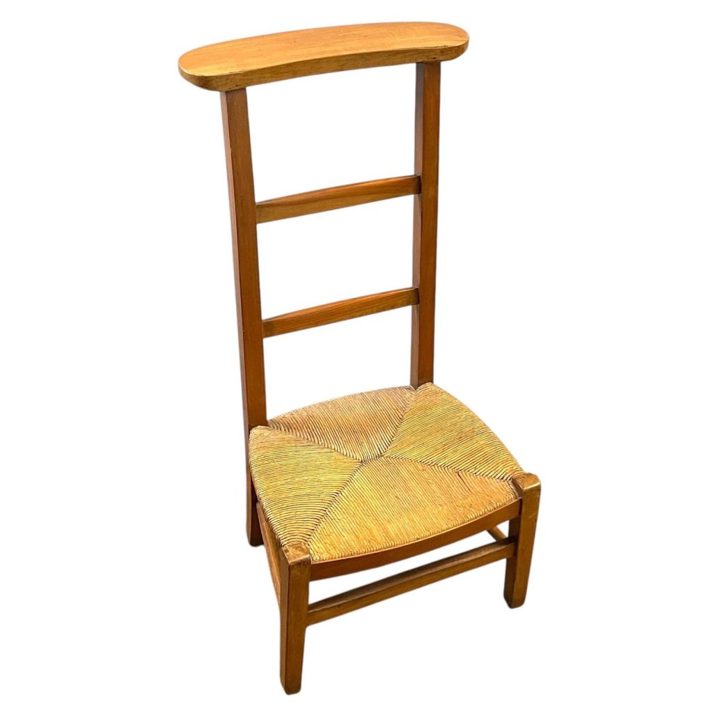 Vintage French Prie Dieux Wooden Prayer Praying Chair Kneeler Kneel Knee Step Stool Rest Tabouret Rattan circa 1950-60's