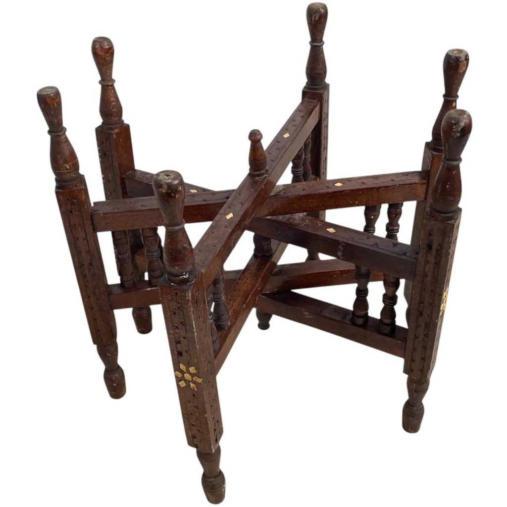 Vintage Small Moroccan Folding Table Tray Display Legs Ornate Wooden Support Stand Plinth Wood circa 1970-80's