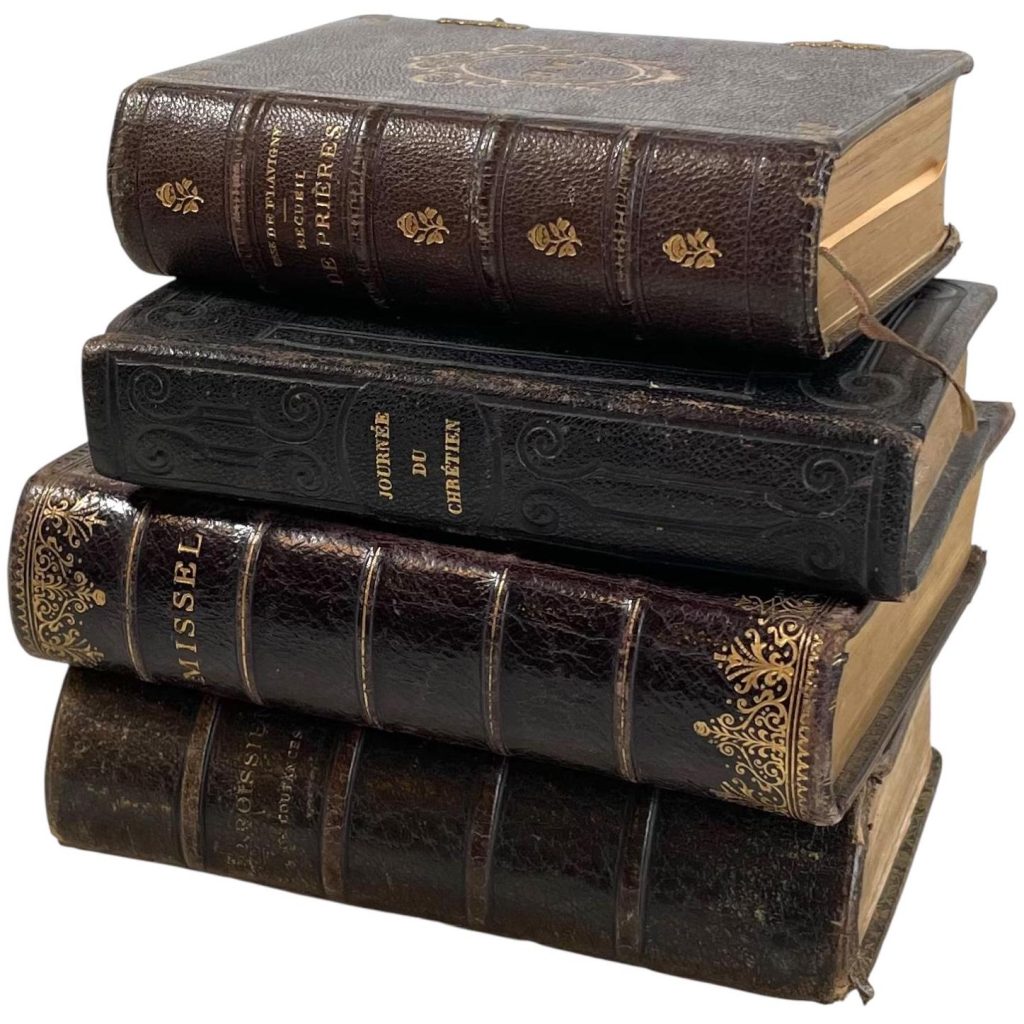 Antique French Collection Leather Bound Religious Prayer Books Collection Catholic Memorabilia Collector circa 1850-1900's