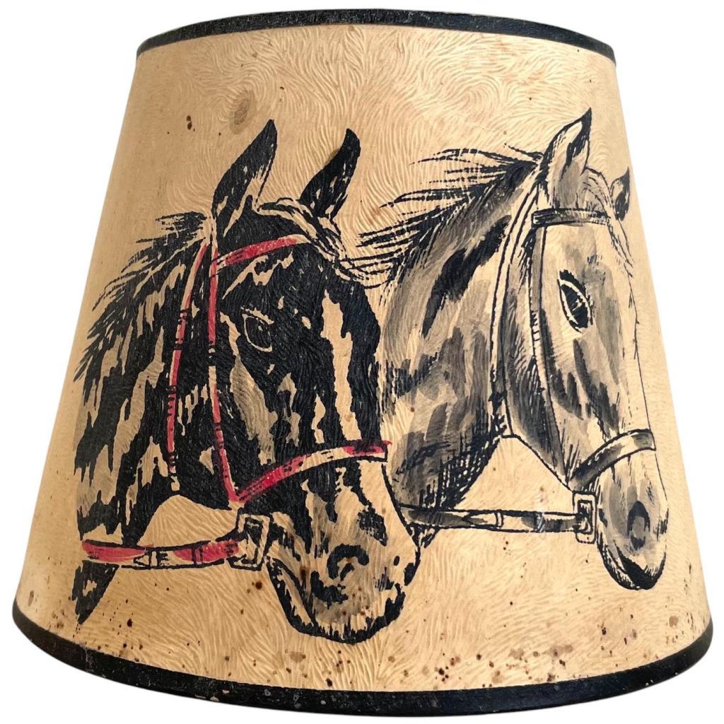 Vintage French Lampshade Horse Print Art Wall Lamp Shade Material Design DAMAGED circa 1970's