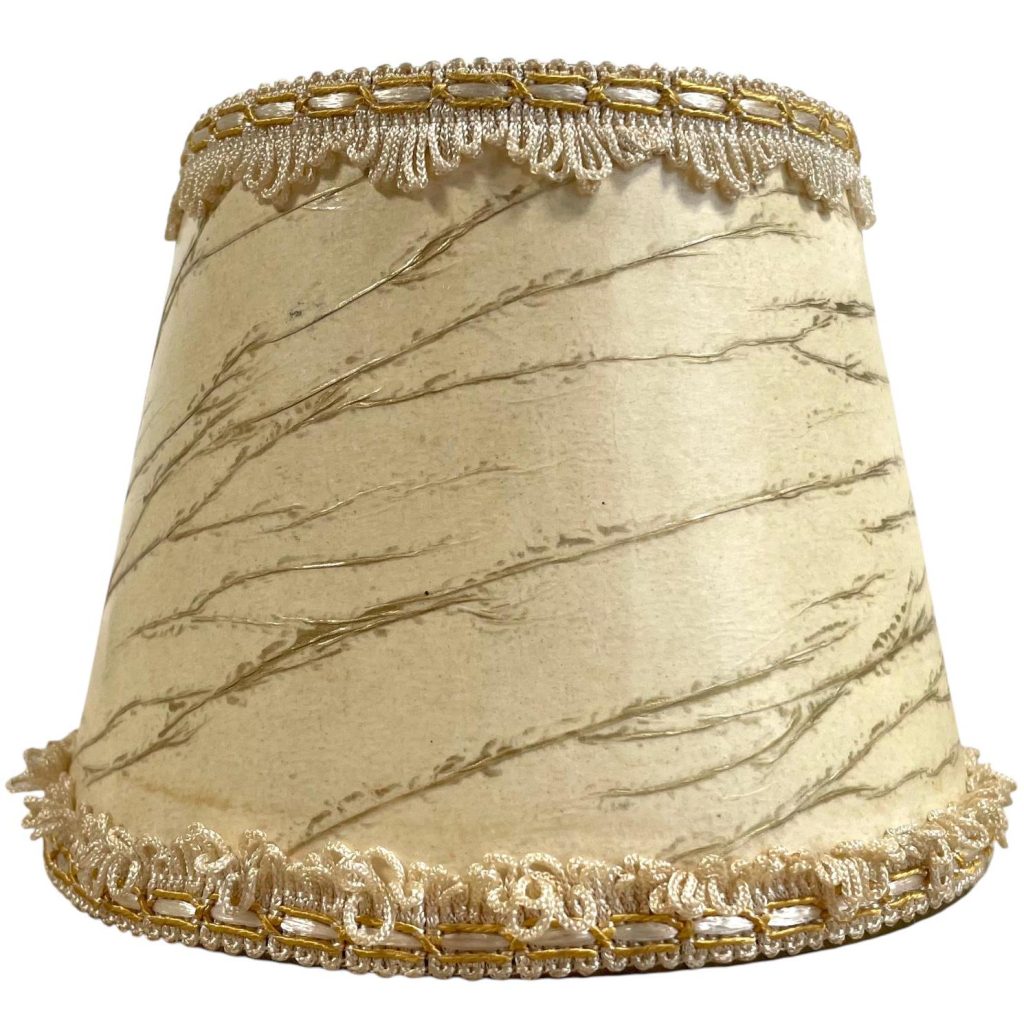 Vintage French Lampshade Fabric Frilly Beige Pearl White Small Desk Table Lamp Shade Material Fringe Design circa 1970's