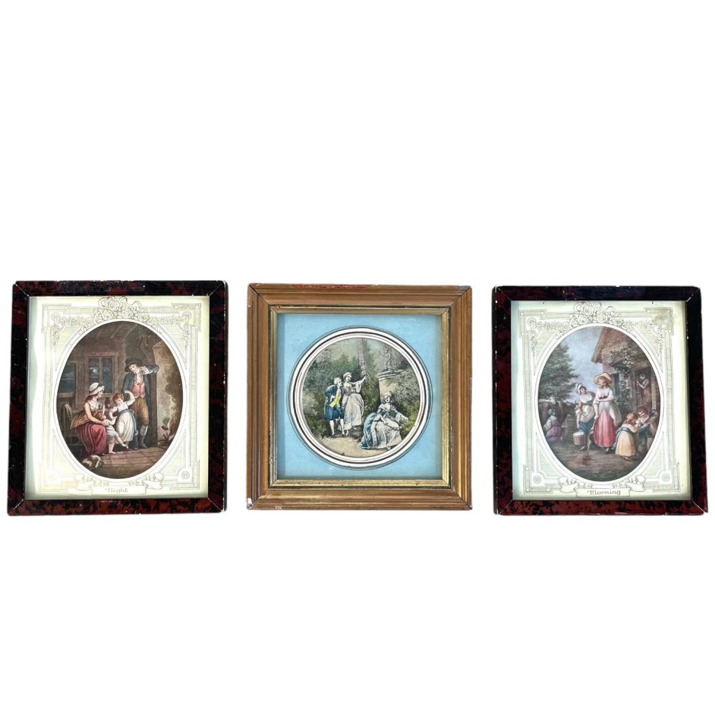 Vintage French Three Framed Small Prints Great Master Painting Print Collection Display Artwork c1970-80's