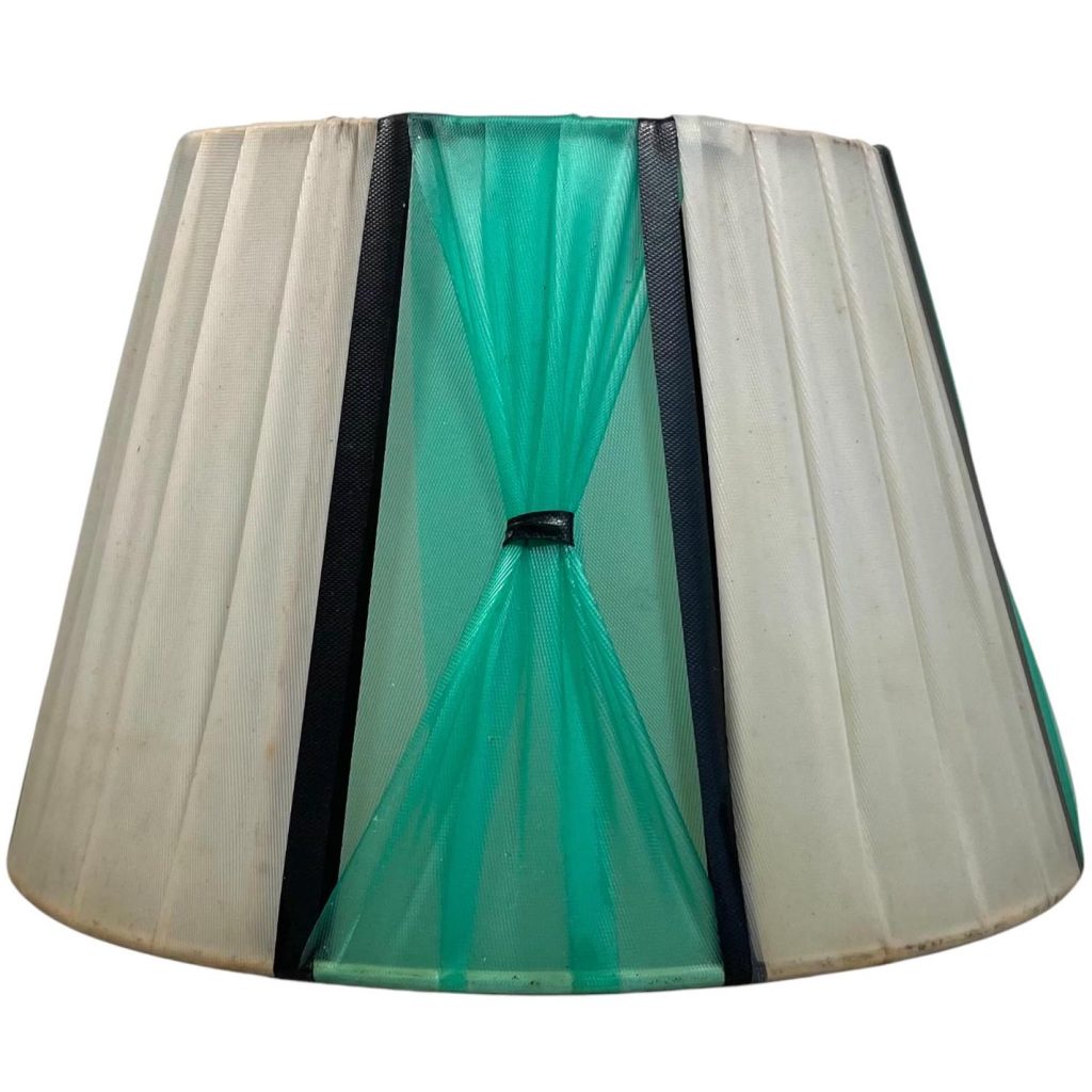 Vintage French Lampshade Pleated Fabric Green White Black Small Desk Table Lamp Shade Material Design circa 1960-70's