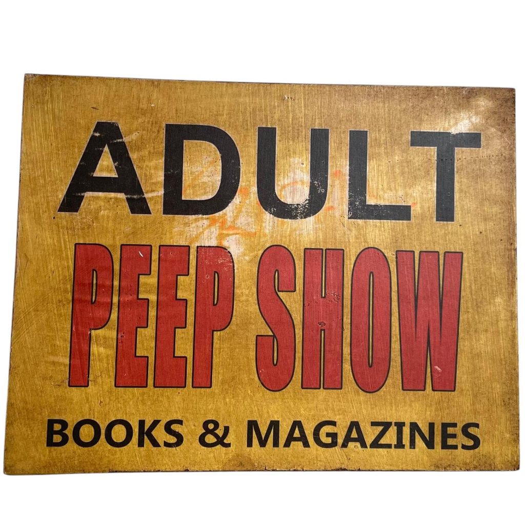 Vintage Adult Peep Show Wooden Printed Shop Sign Display Advertising Man Cave Soho Commercial c1990-2000