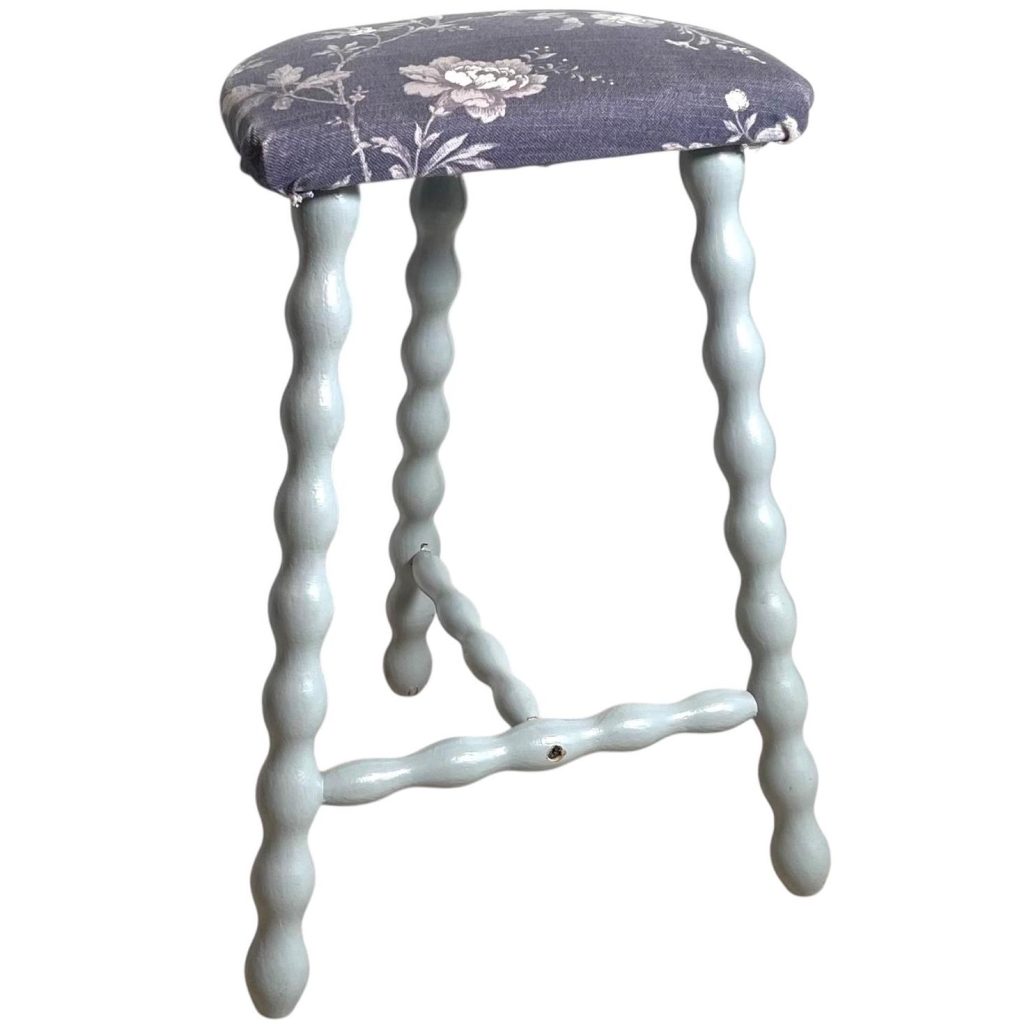 Stool Vintage French Traditional Worn DAMAGED Cracked Milking Stool Stand Bobbin Leg Plinth Plant Tabouret Painted Grey c1960's