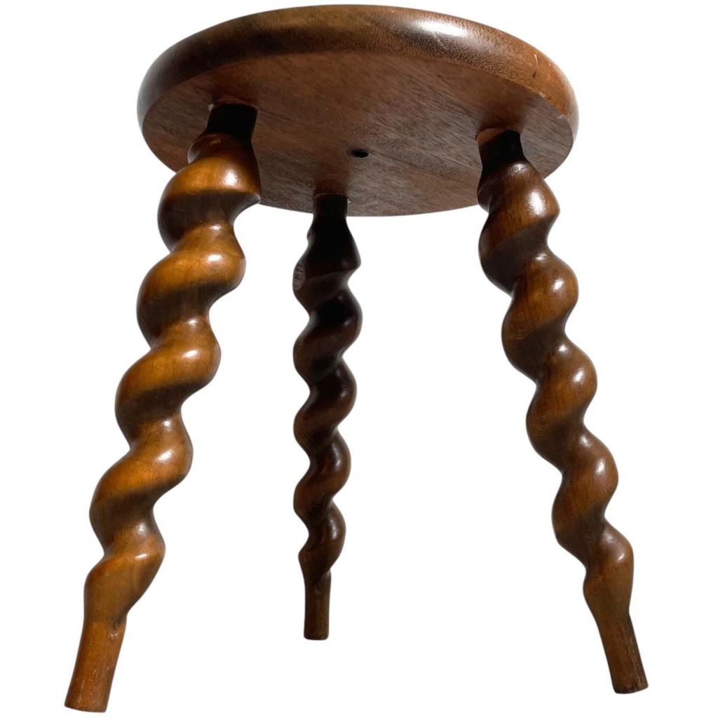 Vintage French Spiral Leg Display Plinth Stand Wooden Wood Small Table Round Plant Rest Tabouret c1970-80's