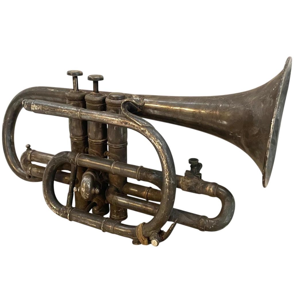 Vintage Trumpet Horn French Paris Traditional Musical Instrument Metal DAMAGED INCOMPLETE circa 1930-50's