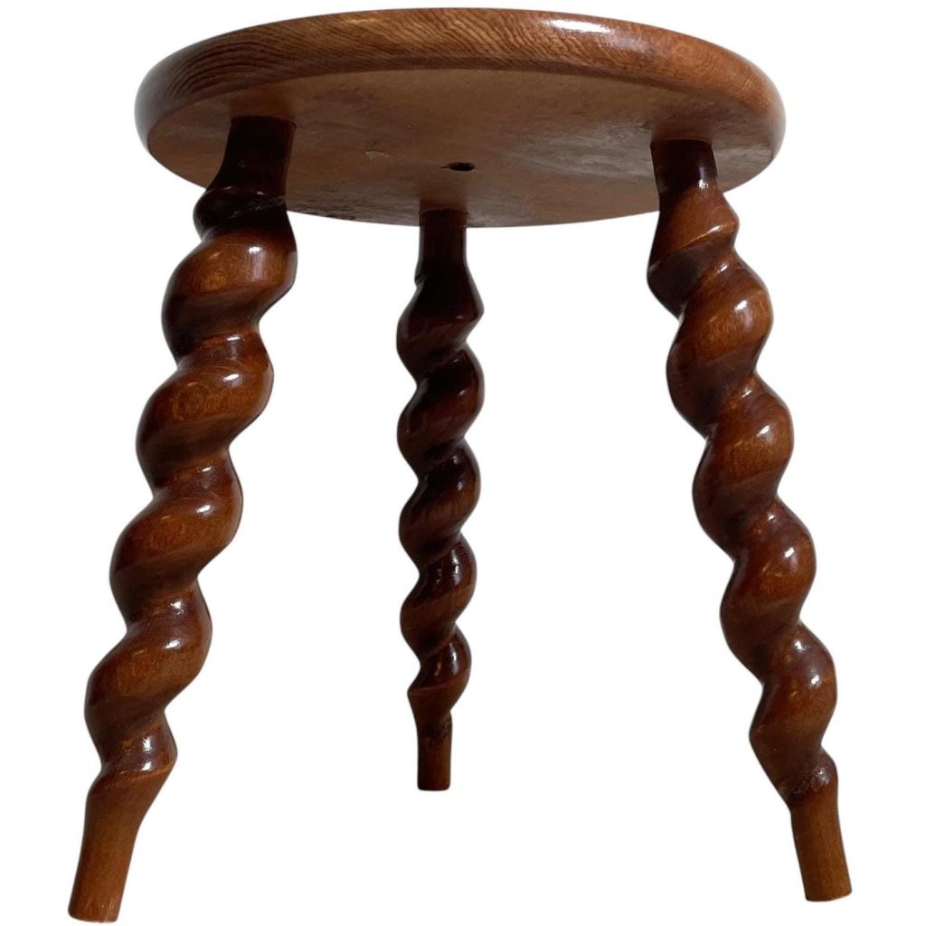 Vintage French Spiral Leg Display Plinth Stand Wooden Wood Small Table Round Plant Rest Tabouret c1970-80's