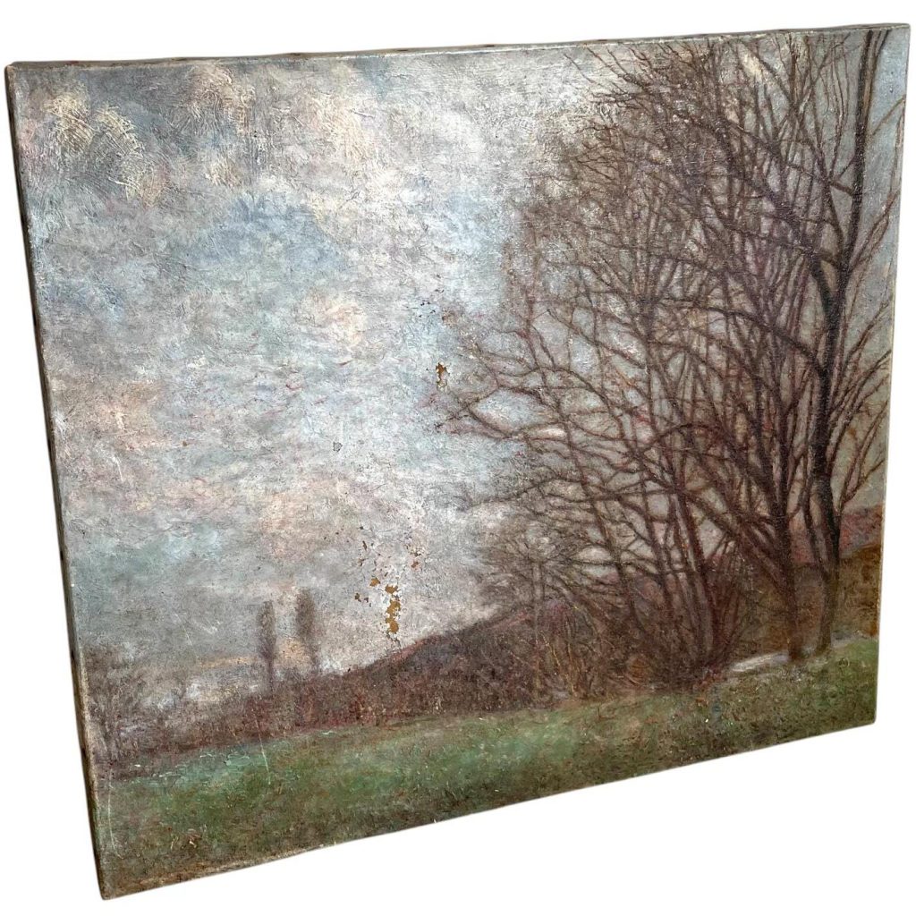 Antique French Spring Blossom Landscape Art French Countryside Oil Painting On Canvas c1910-20's