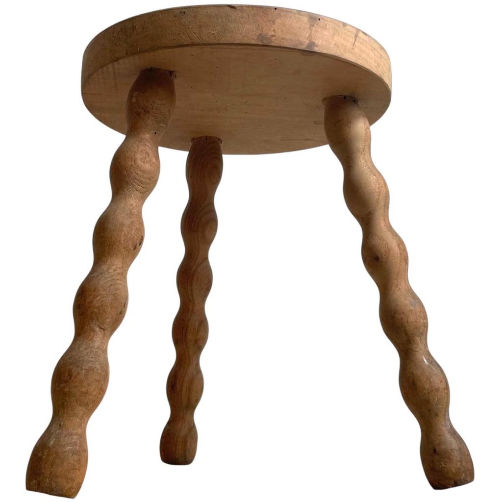 Stool Vintage French Traditional Worn DAMAGED Cracked Milking Stool Stand Bobbin Leg Plinth Plant Tabouret c1960's