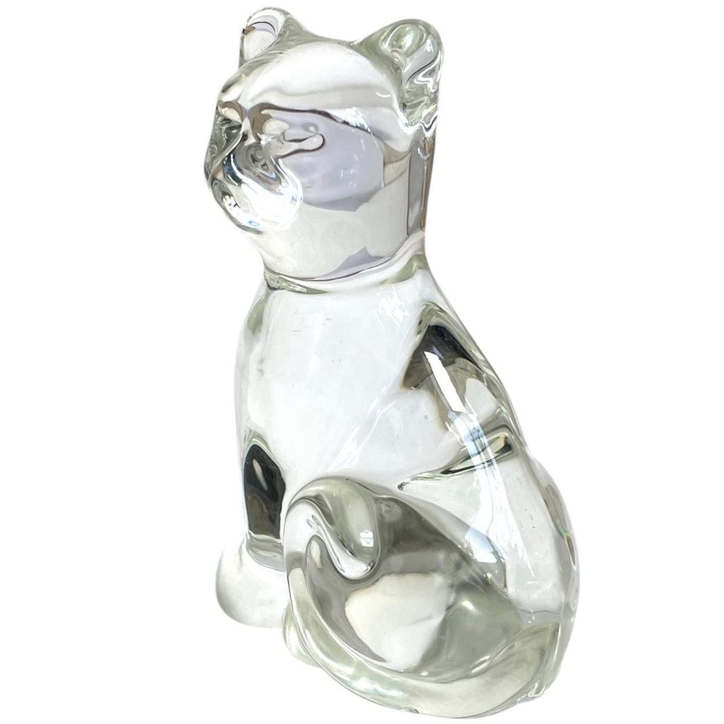 Vintage French Solid Glass Cat Ornament Figurine c1970-80's