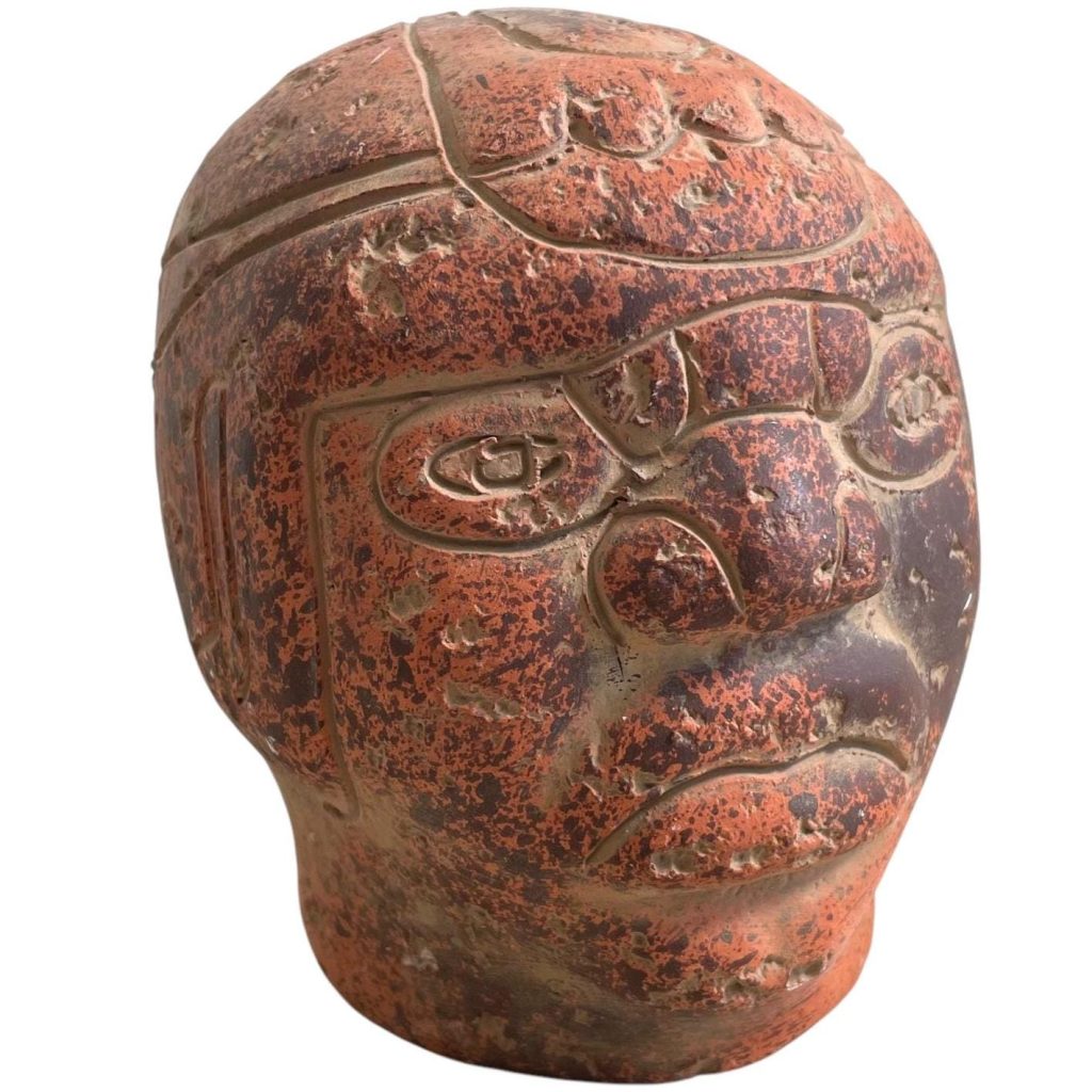 Vintage Mexican Inah Olmec Terracotta Figurine Bust Head Ornament Decor Tribal c1970-80's